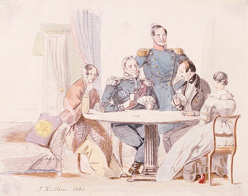 Korttia pelaava seurue, 1840, Johan Knutson