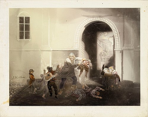 Kerjäläis-Aaro, kohtaus J. L. Runebergin Hirvenhiihtäjistä, , Johan Knutson