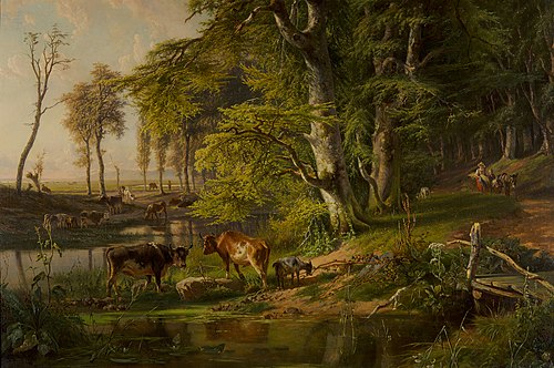 Waldlandschaft mit Vieh an einem Bach, , Anton Mauve