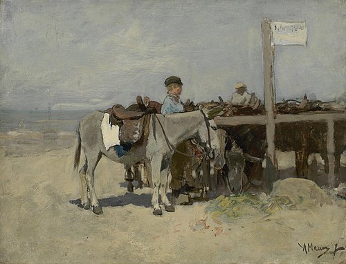 Donkey stand on the beach at Scheveningen, 1876, Anton Mauve