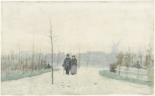 Vieux couple dans un nouveau parc paysager, 1850, Anton Mauve