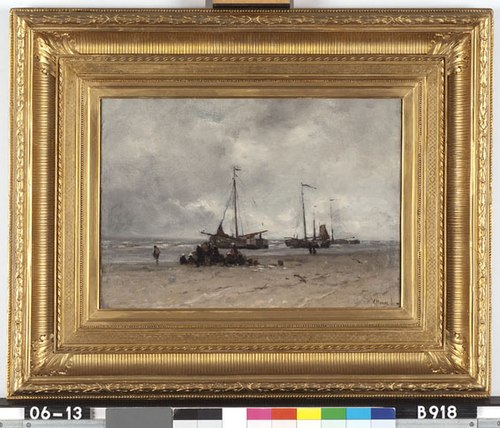 Vissersschepen aan het strand, 1879, Anton Mauve