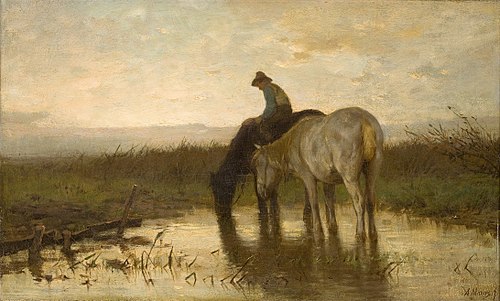 Drinkende paarden, 1870, Anton Mauve