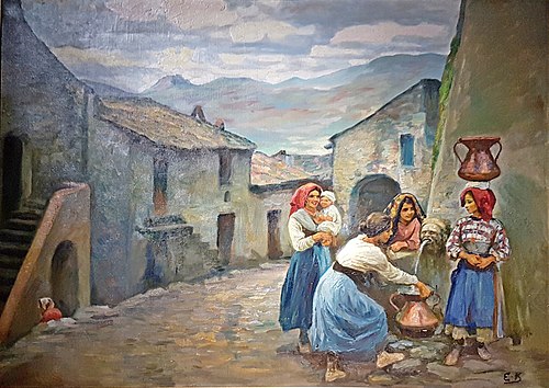 Anticoli. Women by the fountain, 1900, Emil Krause