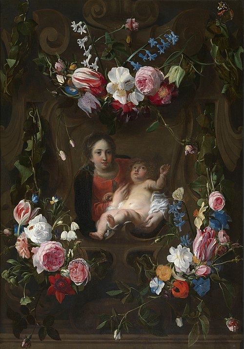 Madonna Surrounded by a Garland of Flowers, 1650, Cornelis Schut