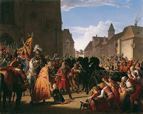 Wenzel bittet Rudolf von Habsburg um die Leiche seines Vaters Przemysl Ottokar, 1826, Anton Petter