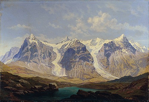 Wetterhorn, Mettenberg und Eiger mit den beiden dazwischenliegenden Grindelwaldgletschern, , Johann Michael Sattler