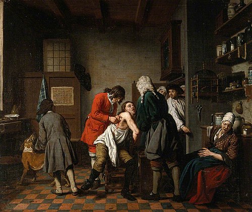 Interior with a Surgeon and His Apprentice Attending to a Patient, 1722, Jan Josef Horemans I