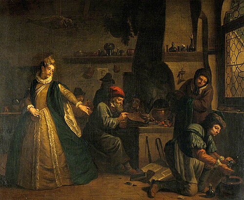 A Lady Visiting an Alchemist's Laboratory (?), , Jan Josef Horemans I