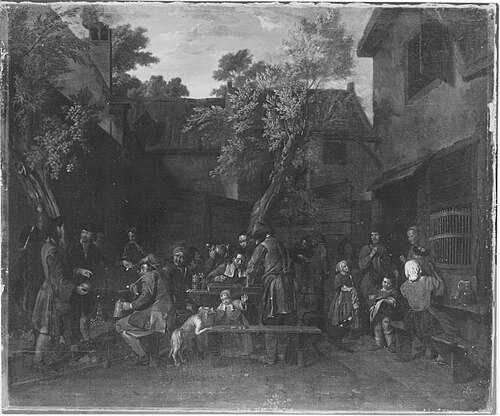 Social gathering in the inn courtyard, 1720, Jan Josef Horemans I