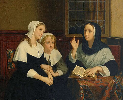 Reading the Bible, 1859, Hugues Merle
