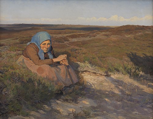 En gammel kone "Bette Dorte" på heden, 1904, Knud Erik Larsen