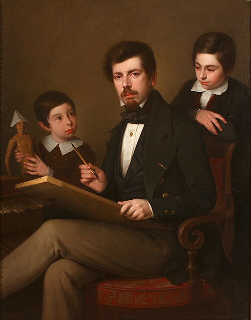 Self-portrait with his sons Carlos and Vicente, 1843, Antonio María Esquivel