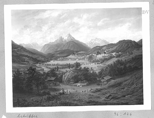 Berchtesgaden mit Watzmann, 1836, Anton Schiffer