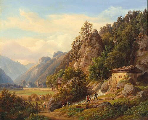 Partie bey Frohnwies am Wege von Lofer nach Salfelden im Pinzgau, 1860, Anton Schiffer