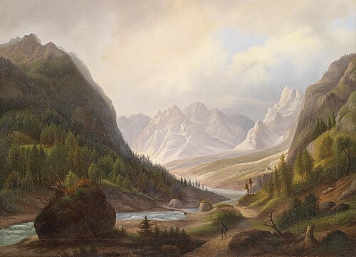Wanderer im Gebirgstal, 1876, Anton Schiffer