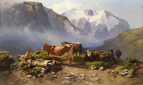 Weidende Kühe auf einer Alm., 1906, Anton Schrodl