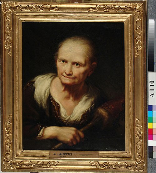 En gammal qvinna med slända (la marquise de Brinvilliers) kopiaefter Guiseppe Nogari, , Aleksander Lauréus