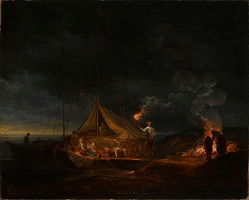 Skärgårdsfolk vid en eld på stranden, 1813, Aleksander Lauréus