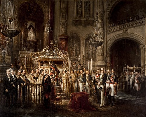 Alfonso XII contemplando en la Capilla real el cuerpo incorrupto de San Fernando, 1877, José María Romero y López