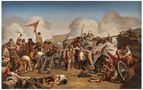 El capitán Romeo muere rechazando a los franceses en la batería de la Puerta del Carmen. Episodio de, 1858, Juan José Martínez de Espinosa