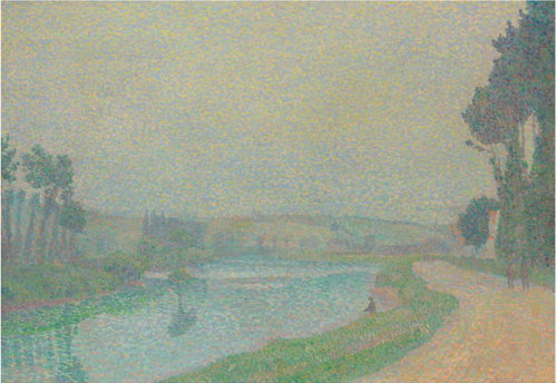 BORD DE L'OISE À L'AUBE, PONTOISE, 1888, Louis Hayet
