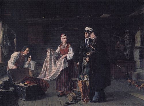 Buying National Dresses at Säkylä, 1878, Arvid Liljelund