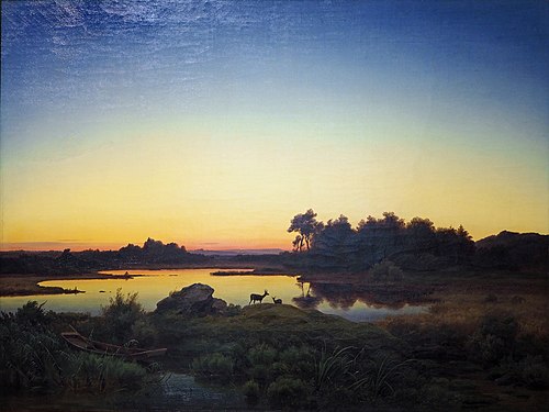 Landscape with Deer at Sunset, 1847, Anton Zwengauer