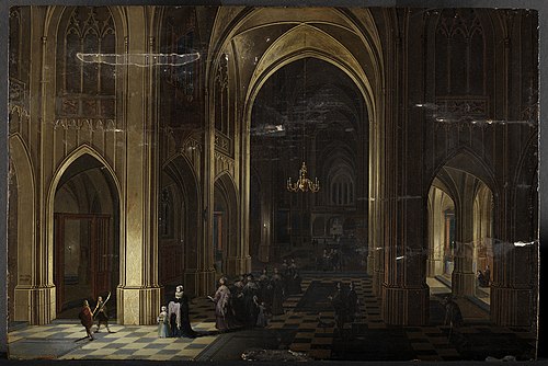 Gothic church interior with a baptism procession, 1627, Pieter Neefs l'Ancien