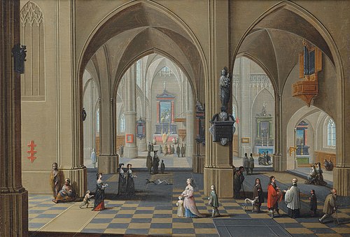 Interior of a church with people, , Pieter Neefs l'Ancien