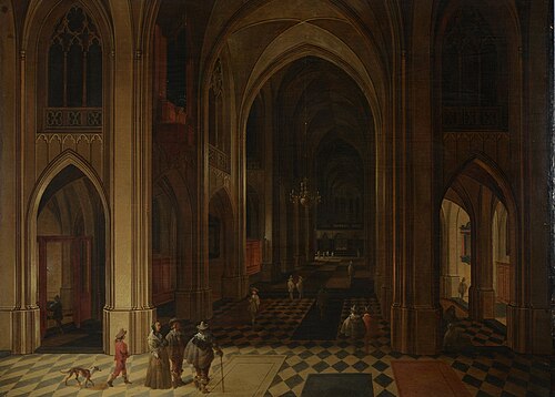 Interior of a Gothic church with some visitors, 1640, Pieter Neefs l'Ancien