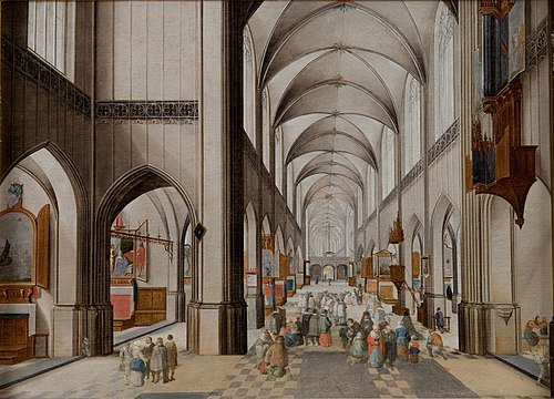 Interior of a Three-Aisled Gothic Church during a Sermon, 1630, Pieter Neefs l'Ancien