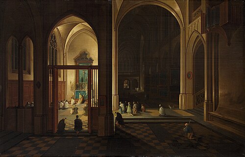 Evening Mass in a Gothic Church, 1650, Pieter Neefs l'Ancien