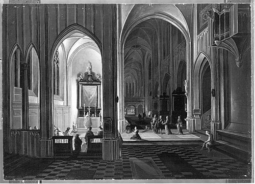 evening service in a gothic church, , Pieter Neefs l'Ancien