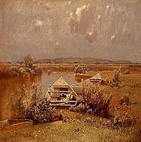Kähne in einer Bucht am Chiemsee, 1910, Toni von Stadler