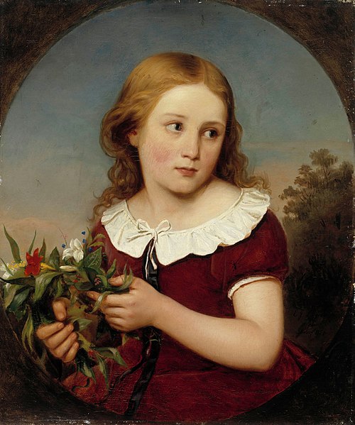 Flicka med blommor i handen, 1857, Erik Johan Löfgren