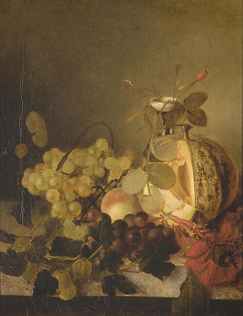 Still life with grapes and a melon, 1862, Hermanus Leinweber