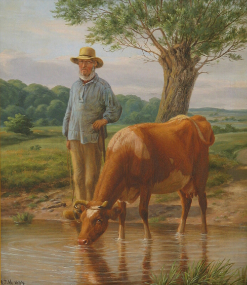 A farmer lets his cow drink., 1884, Andreas Peter Madsen