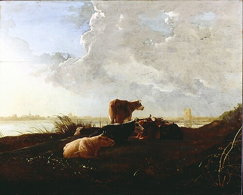 Cattle near a River, 1750, Jacob van Strij