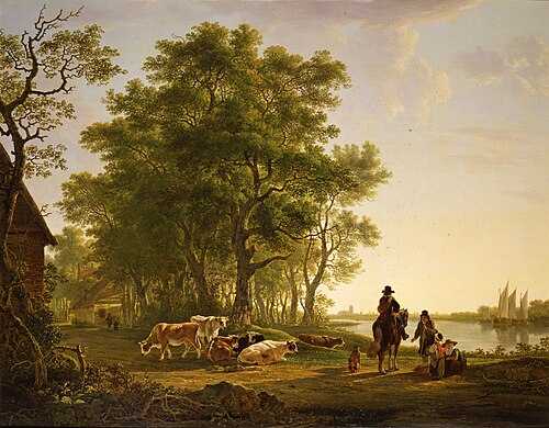 River landscape near Dordrecht, with a horseman and cattle, 1793, Jacob van Strij