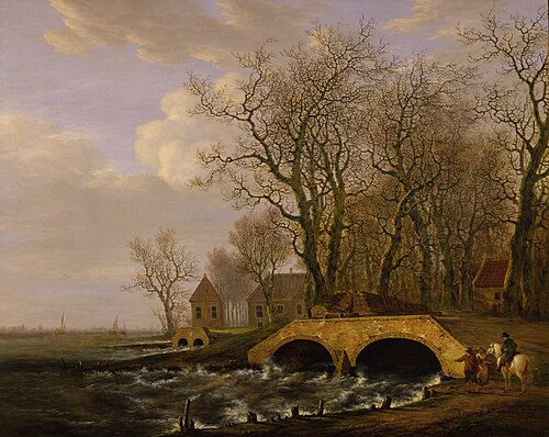 Het lozen van het water uit de in 1809 ingebroken Alblasserwaard door de sluizen van het Elshout, 1809, Jacob van Strij