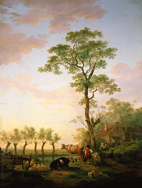 Hollands landschap met vee bij boerderij, , Jacob van Strij