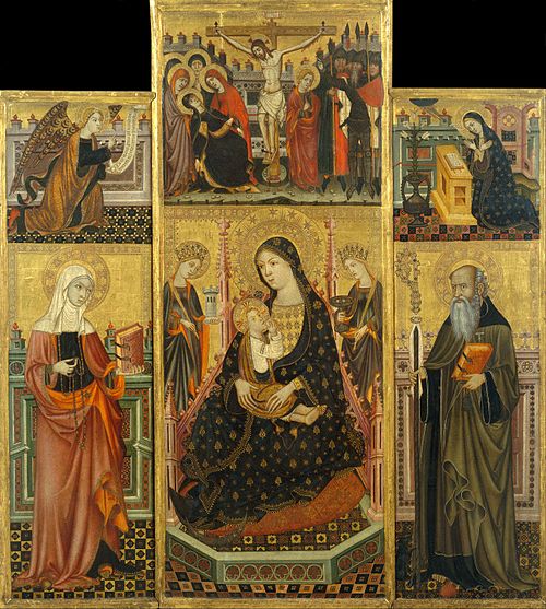 Altarpiece of the Virgin Suckling the Child, Saint Clare and Saint Anthony the Abbott, 1400, Llorenç Saragossà