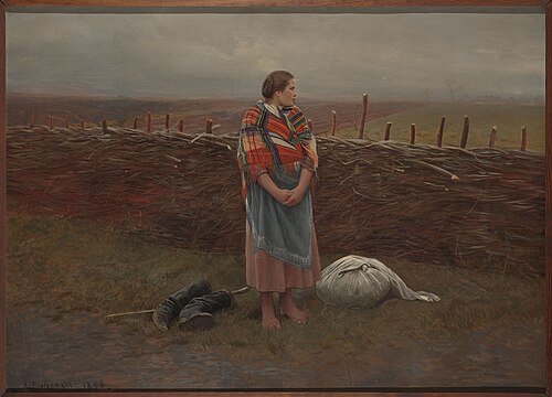 Sans-abri (Une fille rurale à la clôture)., 1896, Antoni Piotrowski
