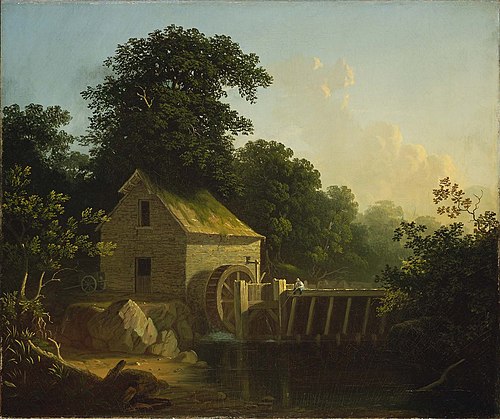 Landscape with Waterwheel and Boy Fishing, 1853, George Caleb Bingham