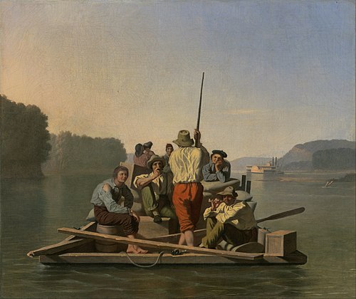 Lighter Relieving a Steamboat Aground, 1847, George Caleb Bingham