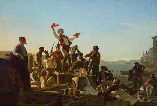 Jolly Flatboatmen in Port, 1857, George Caleb Bingham