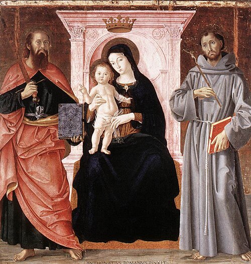Madonna and Child Enthroned with Saints Paul and Francis, 1487, Antoniazzo Romano