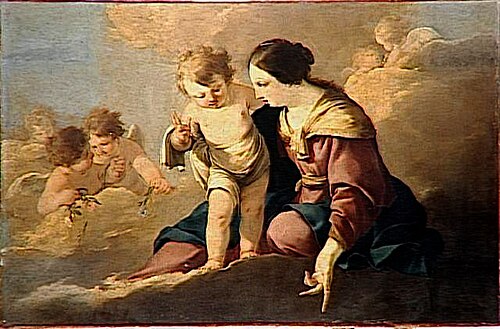 La Vierge et l'enfant apparaissent dans le ciel au milieu d'angelots, 1630, Laurent de La Hyre