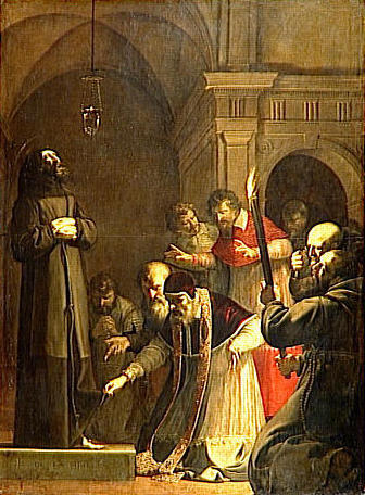 Le Pape Nicolas V, en 1449, se fait ouvrir le caveau de saint François d'Assise, 1630, Laurent de La Hyre